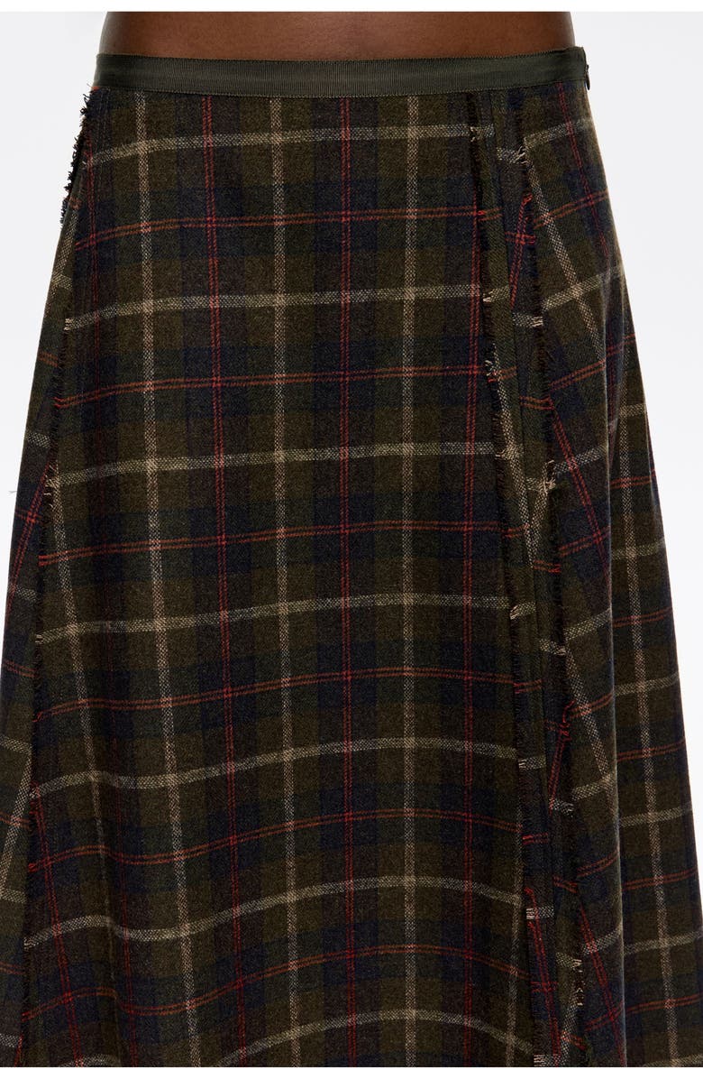 Bimba y Lola Checked Wool Skirt, Alternate, color, Dark Khaki