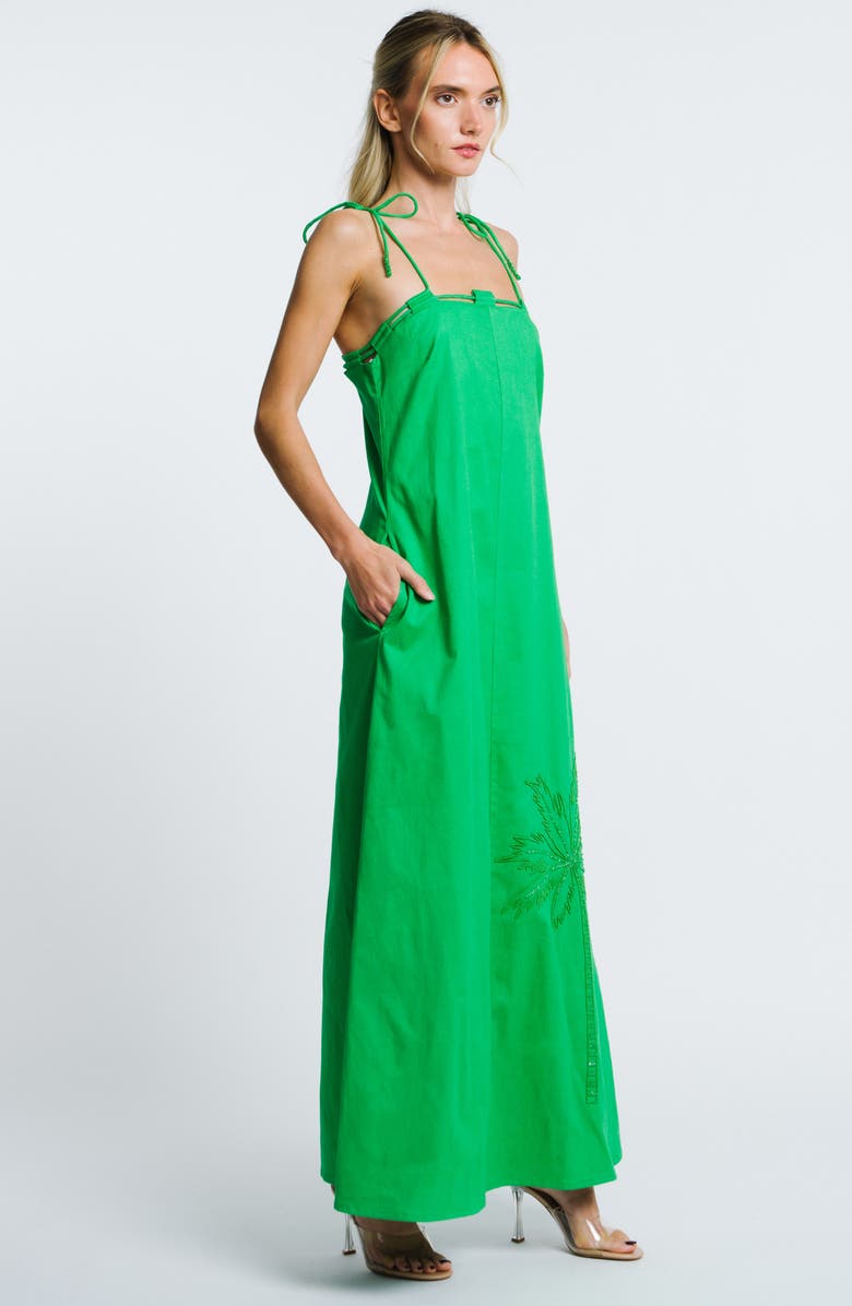 CIEBON Hattie Beaded Stretch Cotton Blend Maxi Sundress, Alternate, color, Green