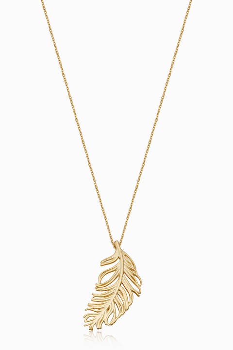 14K Yellow Gold Fine As A Feather Pendant Necklace