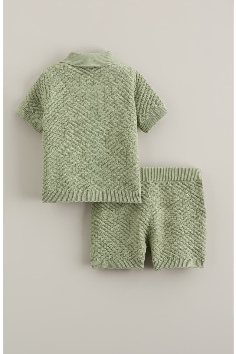 Short Sleeve Knit Button-Up Shirt & Shorts Set, Alternate, color, GREEN RESEDA