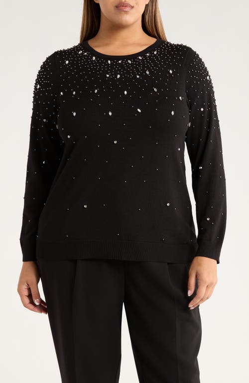 Anne Klein Rhinestone Boat Neck Sweater In Black
