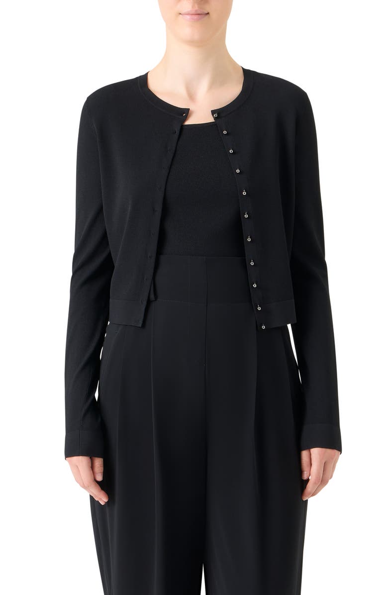 Akris punto Crop Crewneck Cardigan, Main, color, Black