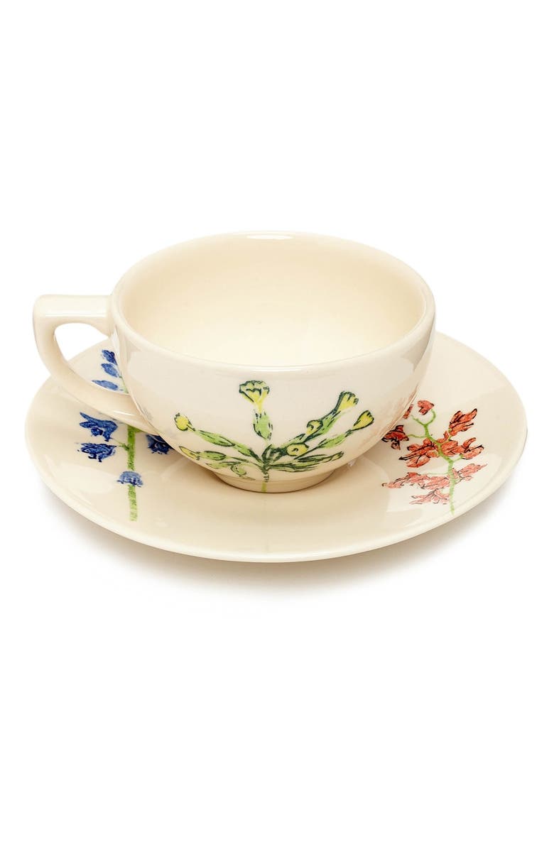 Flowers of Liberty Floral Stenciled Ceramic Cup & Saucer, Alternate, color, 
