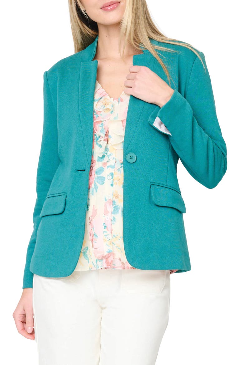 Inverted Notch Collar Cotton Blend Knit Blazer, Main, color, NORTH SEA GREEN