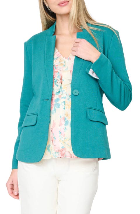 Inverted Notch Collar Cotton Blend Knit Blazer (Regular & Petite)