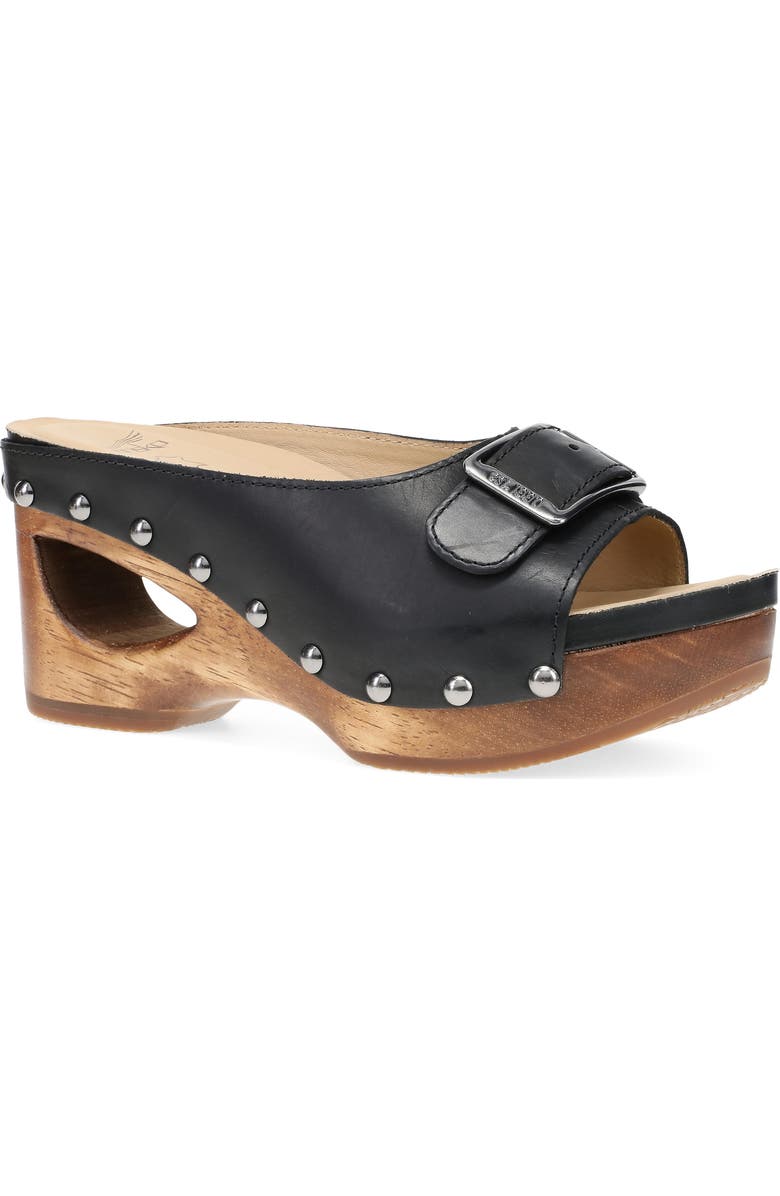 Dansko Adeline Platform Wedge Slide Sandal, Main, color, Black Calf