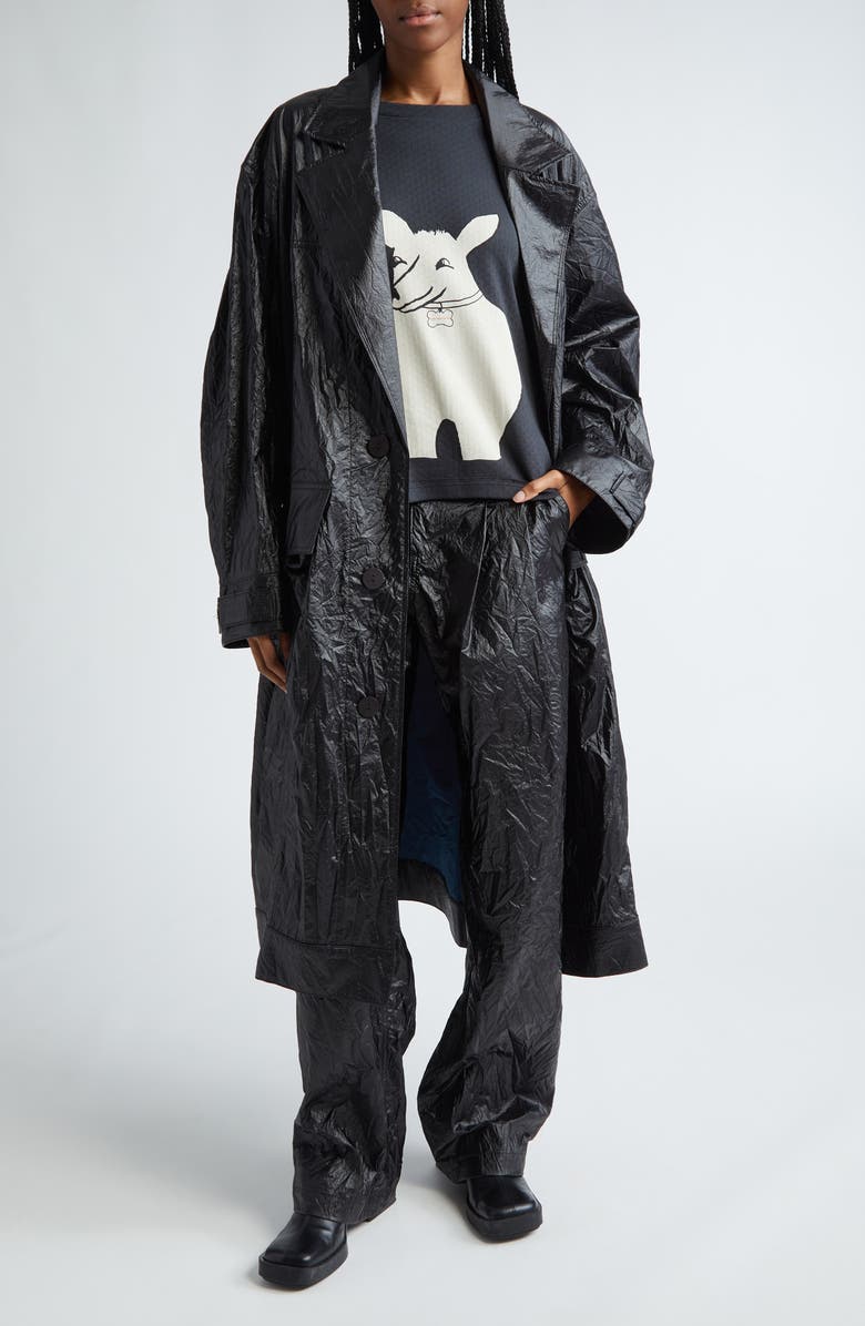 Eckhaus Latta Pleat Front Coated Nylon Pants, Alternate, color, 