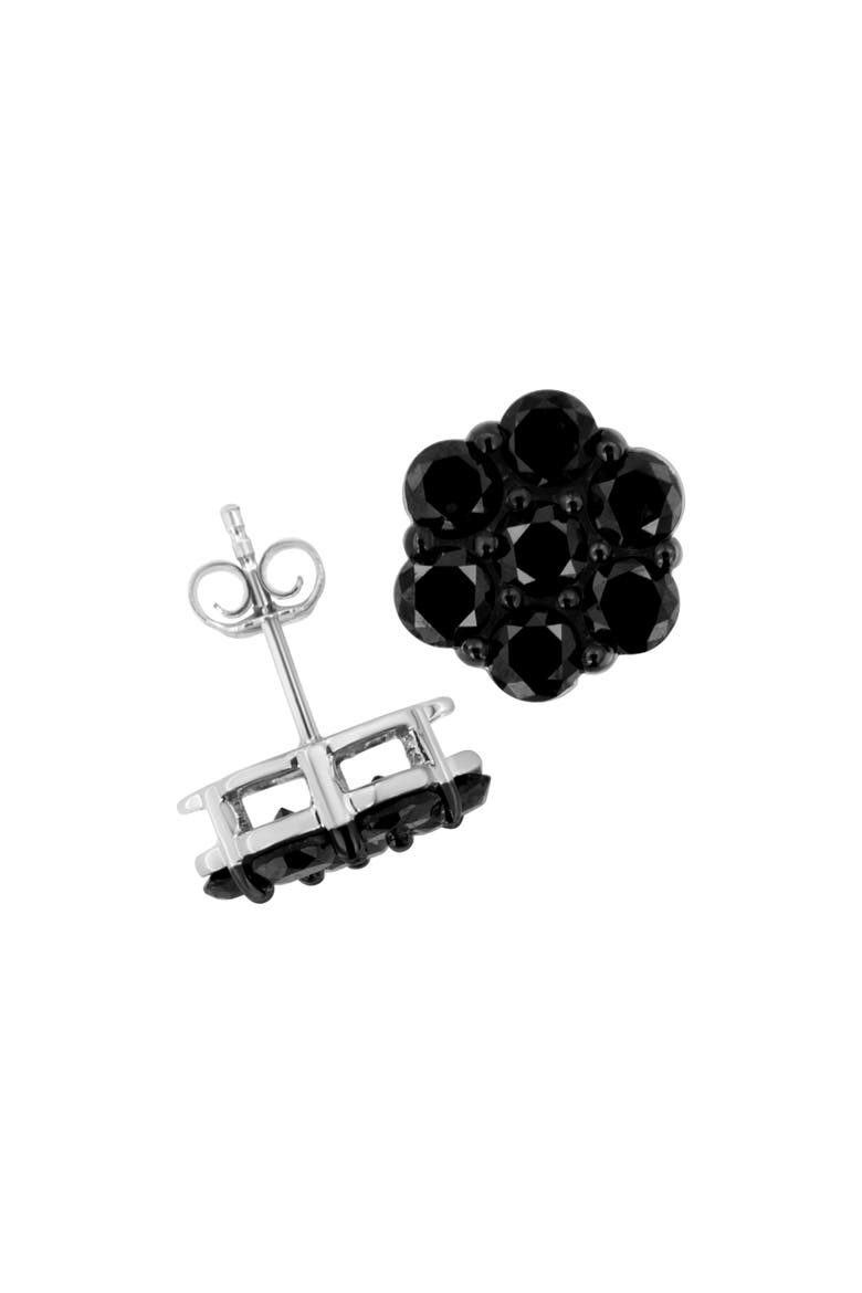Silver 4.0 Ct Prong Round Black Diamond Floral Cluster Stud Earring, Alternate, color, Black Diamond | White