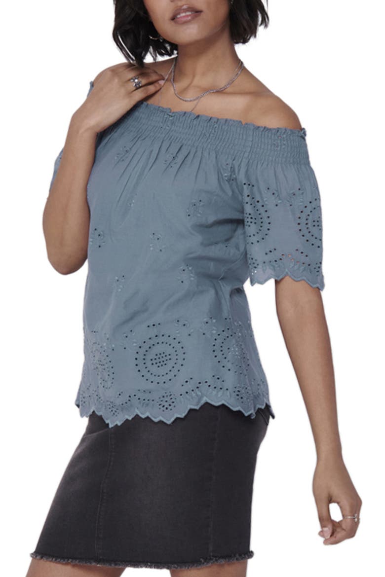 Shery Eyelet Off the Shoulder Top, Alternate, color, CHINA BLUE