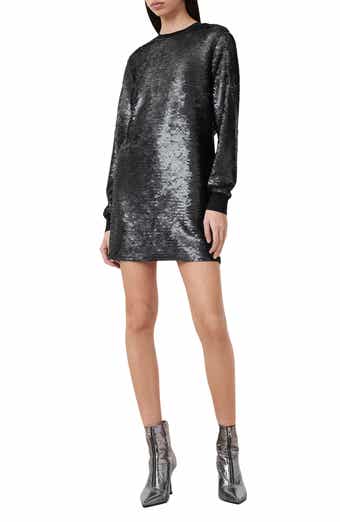 AllSaints Jaya Sequin Long Sleeve Shift Minidress