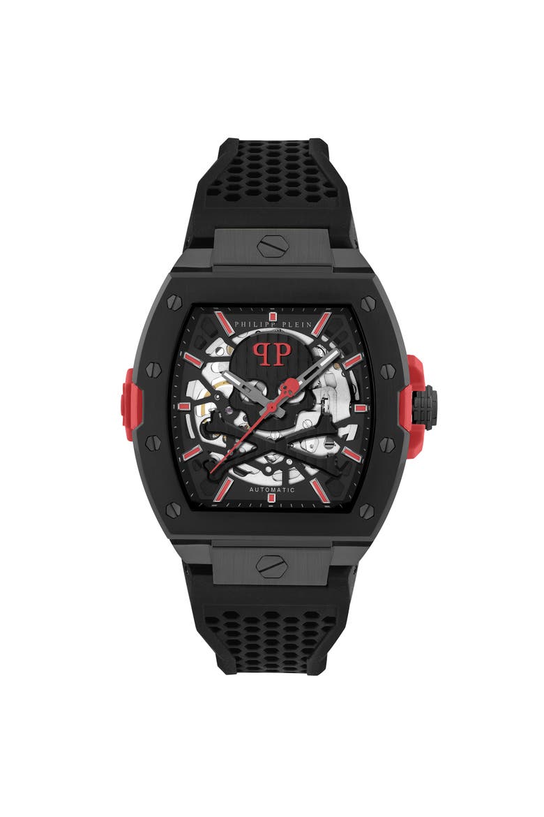 $keleton 2.0 Automatic Silicone Strap Watch Men, Main, color, black/red