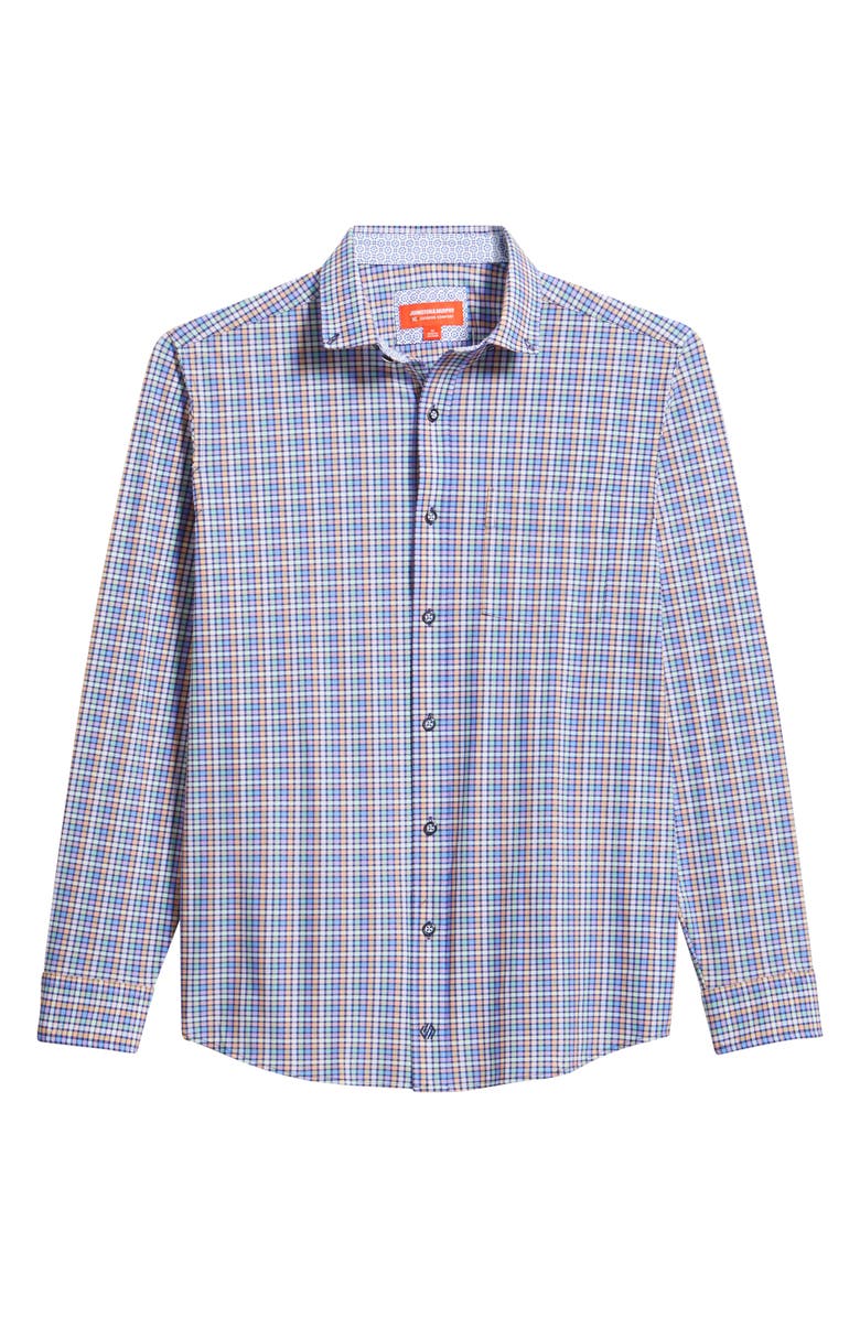 Johnston & Murphy XC Motion Performance Knit Button-Up Shirt, Alternate, color, Blue Multi Check