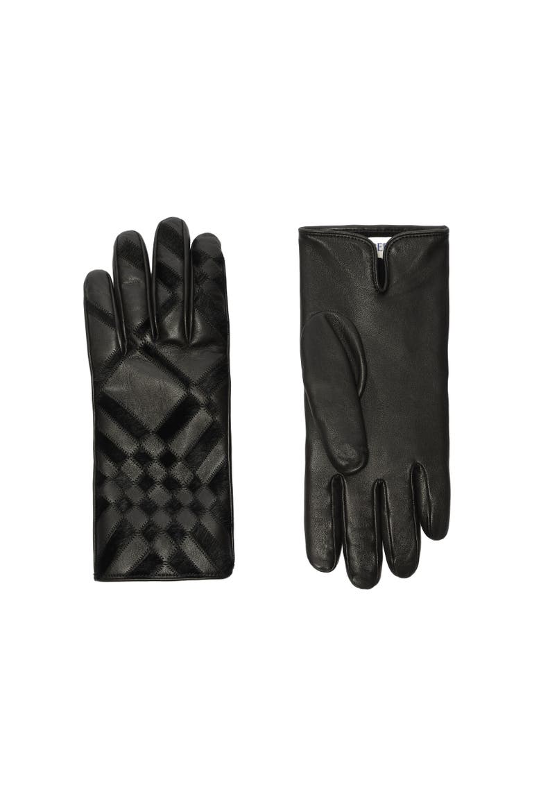 Check Intarsia Leather Gloves, Alternate, color, Black