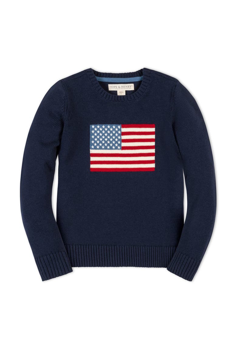 Kids' Organic Crew Neck Flag Sweater, Main, color, Navy Flag