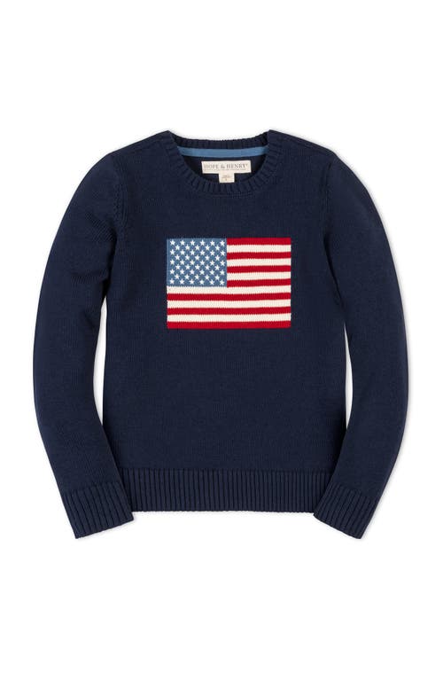 Hope & Henry Kids' Organic Crew Neck Flag Sweater in Navy Flag at Nordstrom, Size X-Large