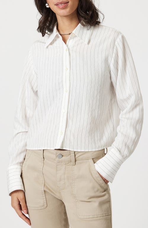Shop Mavi Jeans Pinstripe Crop Button-up Shirt In White/black Pin Stripe