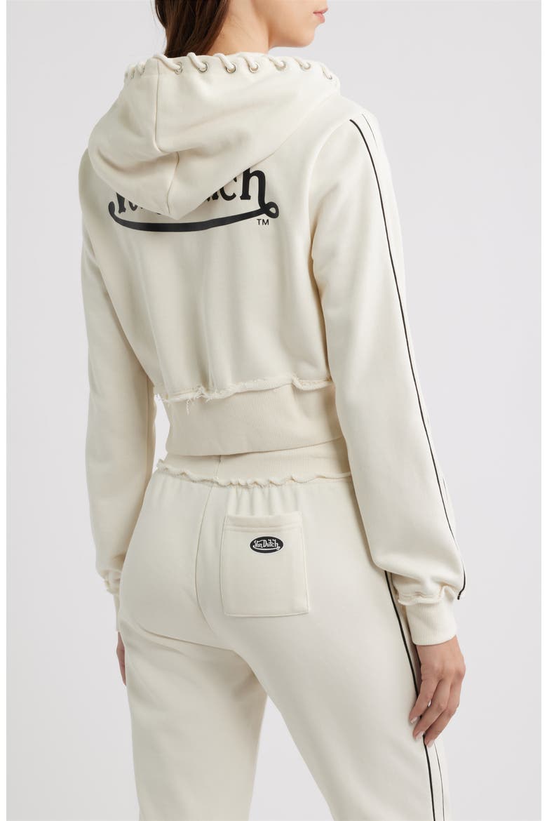 Cropped Raw Edge Full Zip Hoodie, Alternate, color, GARDENIA