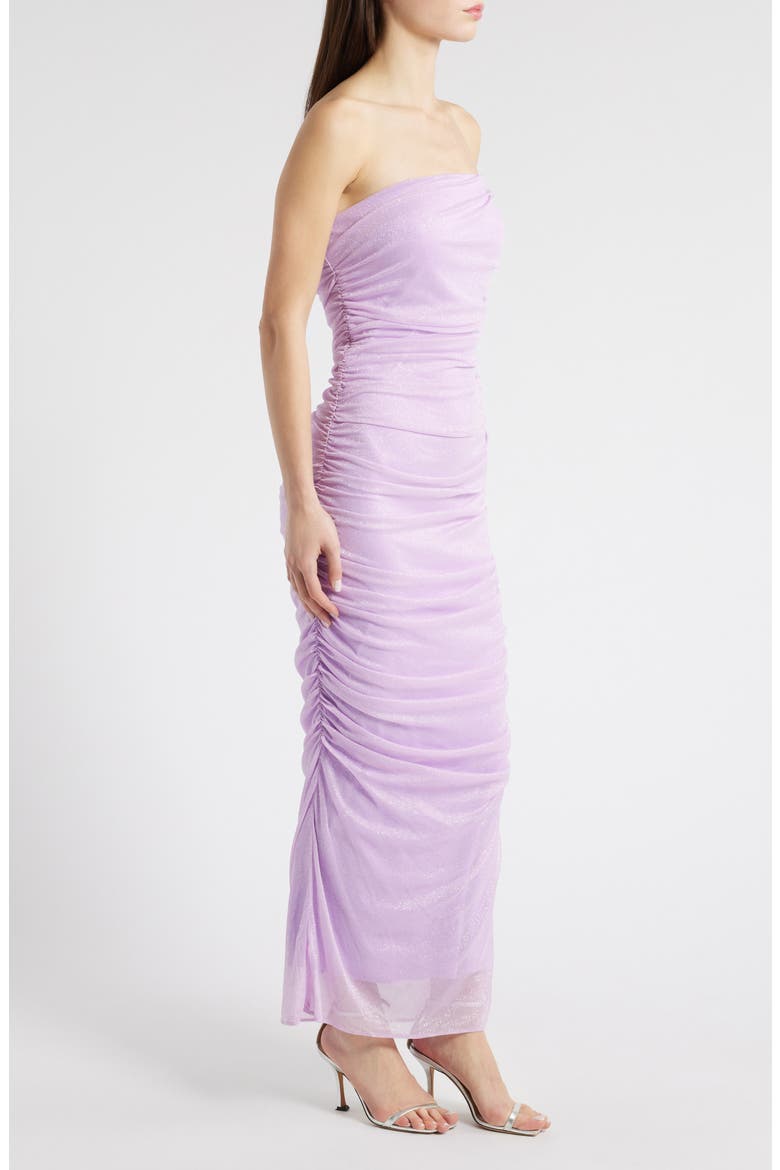 Glitter Strapless Ruched Dress, Alternate, color, LILAC