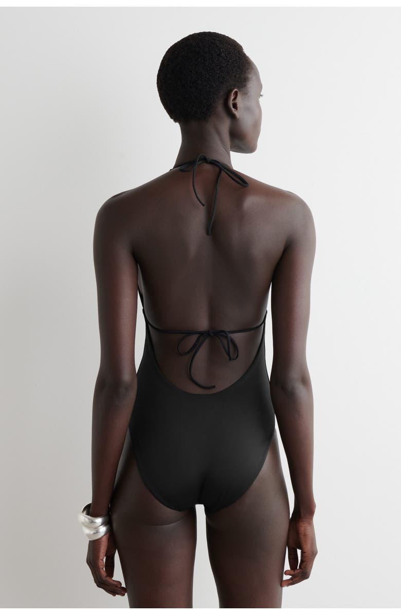 COS Embellished Plunge-Neck Swimsuit, Alternate, color, Black