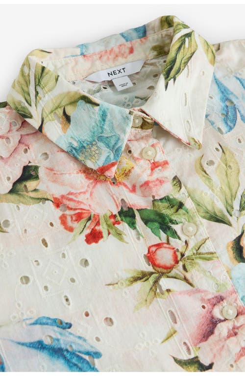 Next Floral Broderie Anglaise Short Sleeve Button-up Shirt In White