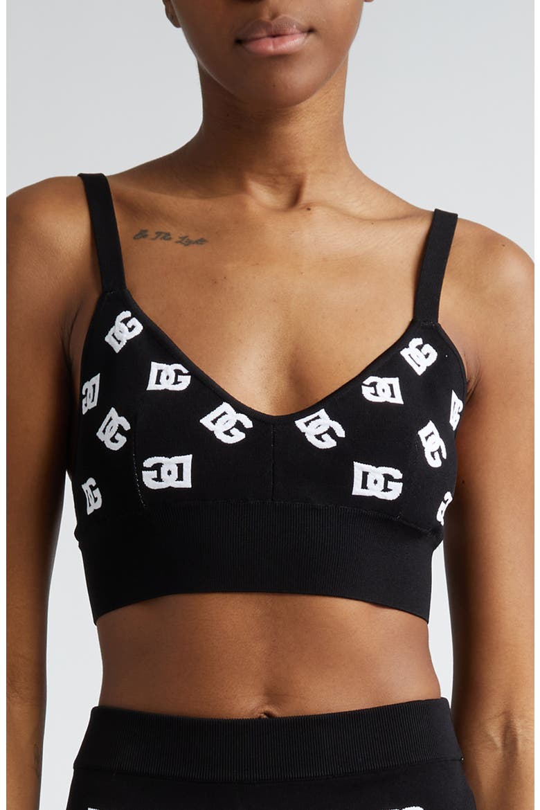 Logo Monogram Bralette Crop Top, Main, color, NERO/ BIANCO