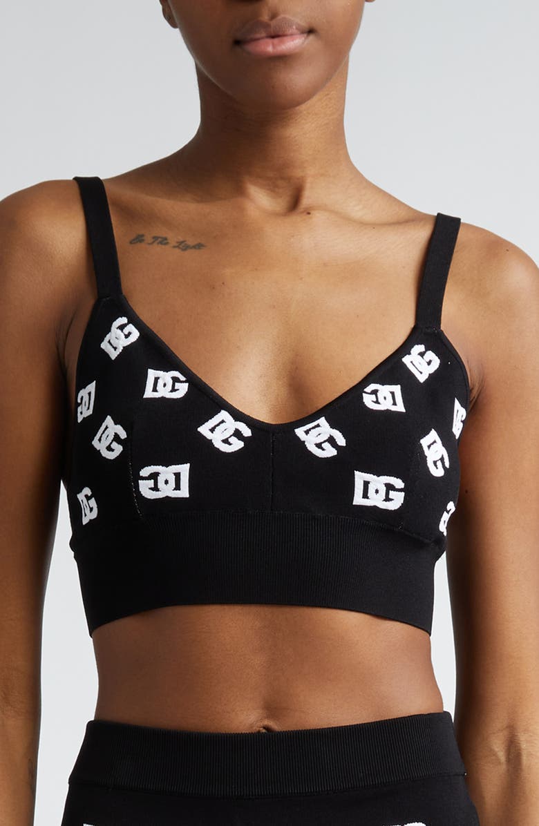 Dolce&Gabbana Logo Monogram Bralette Crop Top, Main, color, Nero/ Bianco
