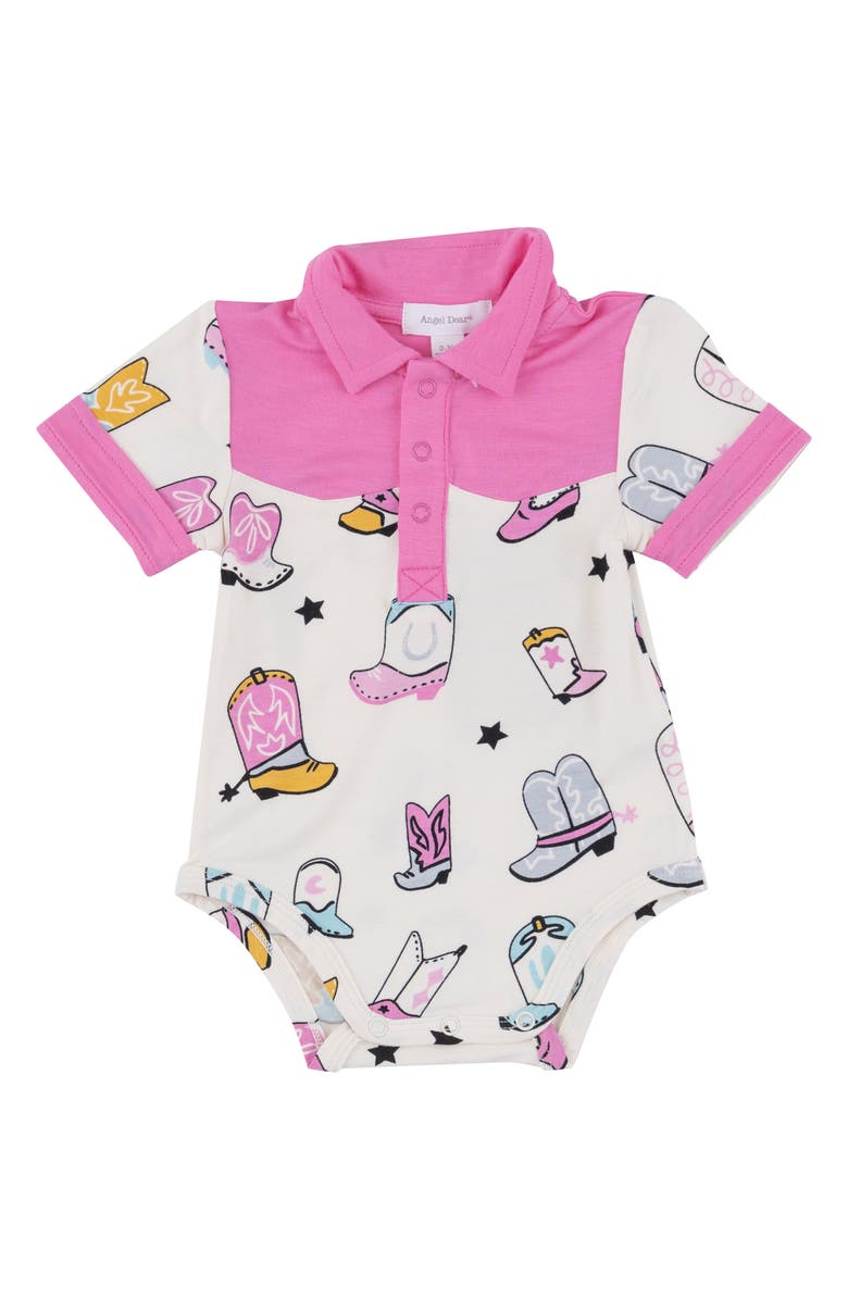 Angel Dear Pink Cowboy Boots Western Theme Bodysuit, Main, color, 