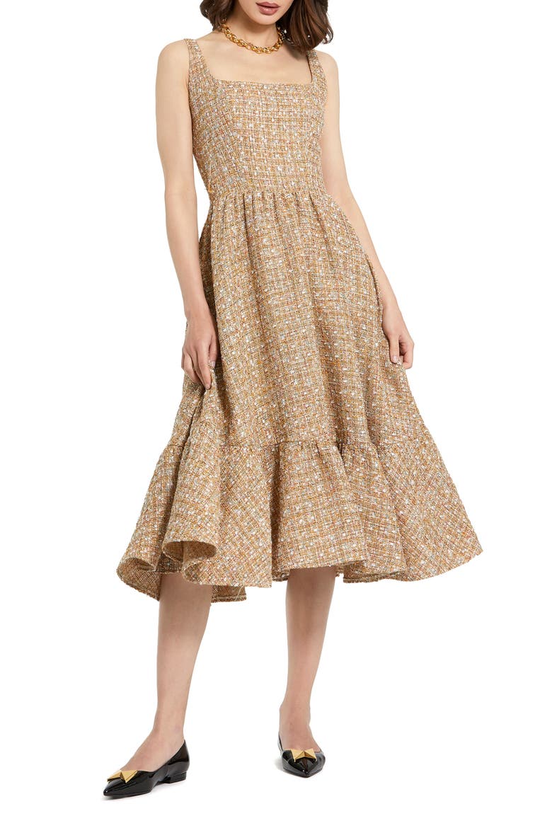 Boucle Sleeveless A-Line Midi Dress, Main, color, Latte Multi