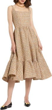 Mac Duggal Boucle Sleeveless A-Line Midi Dress