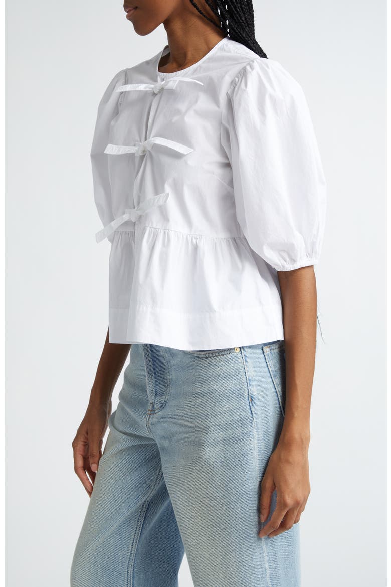 Puff Sleeve Organic Cotton Poplin Peplum Blouse, Alternate, color, BRIGHT WHITE