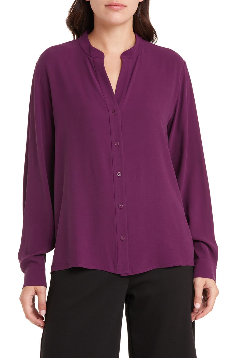 Long Sleeve Silk Blouse, Main, color, SWEET PLUM