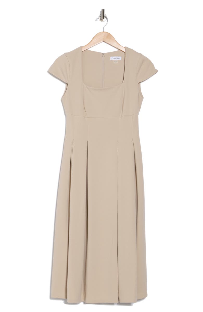Calvin Klein Short Sleeve Midi Fit & Flare Dress, Alternate, color, Khaki