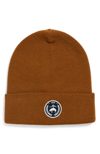 Brooks Brothers Wool Blend Patch Cuffed Beanie In Brown