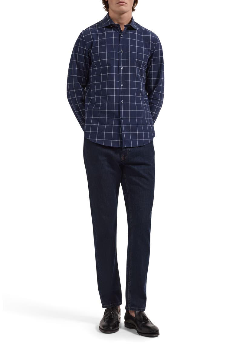 Axel Shaped Fit Stretch Cotton Button-Up Shirt, Alternate, color, NAVY