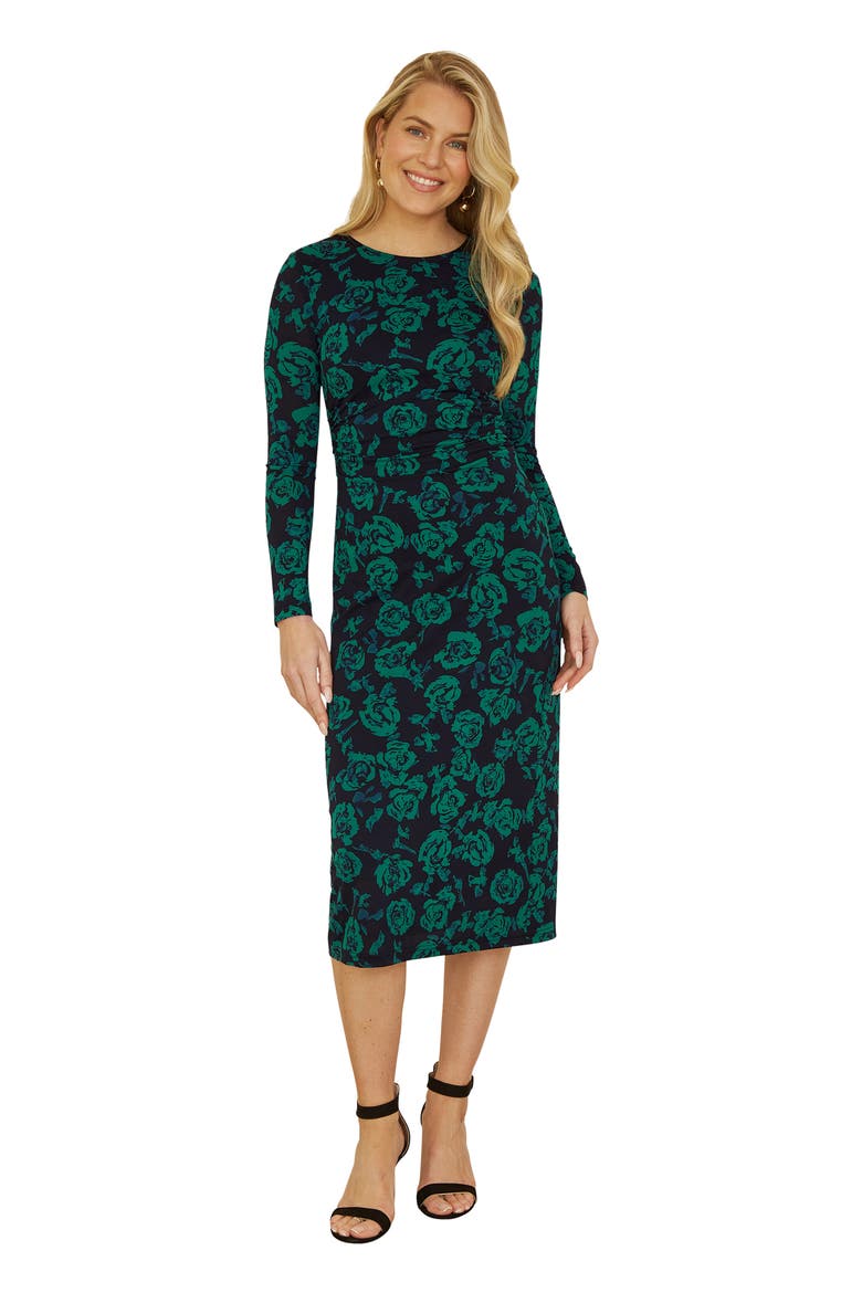 Floral Fitted Mesh Midi Dress, Main, color, Green