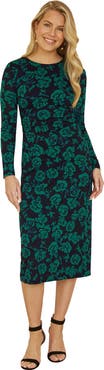 Yumi Floral Fitted Mesh Midi Dress