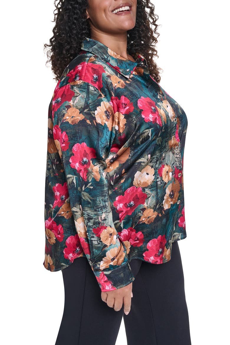 Floral Crepe Shirt, Alternate, color, GLASS TEAL/ ADMIRAL MULTI