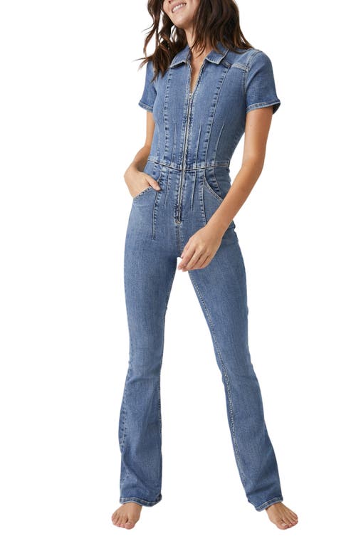 Free People Jayde Denim Flared Jumpsuit In Sunburst Blue