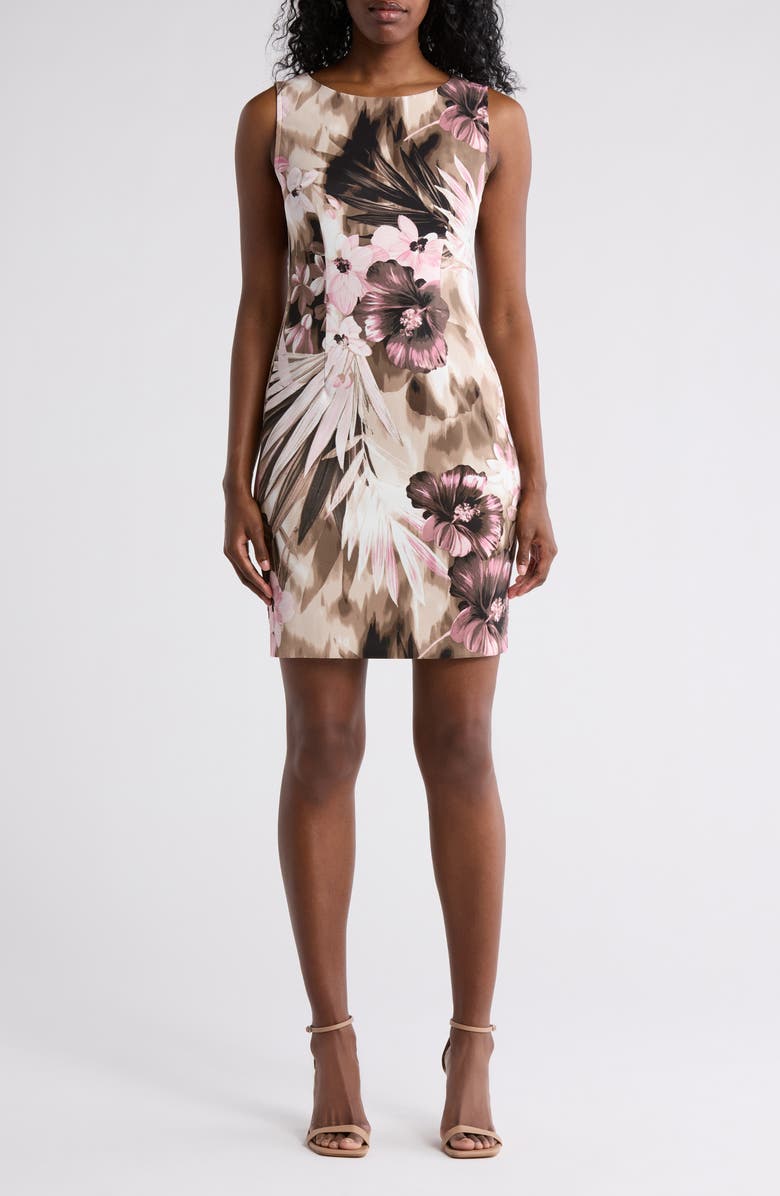 Connected Apparel Tropical Print Sleeveless Dress, Main, color, 