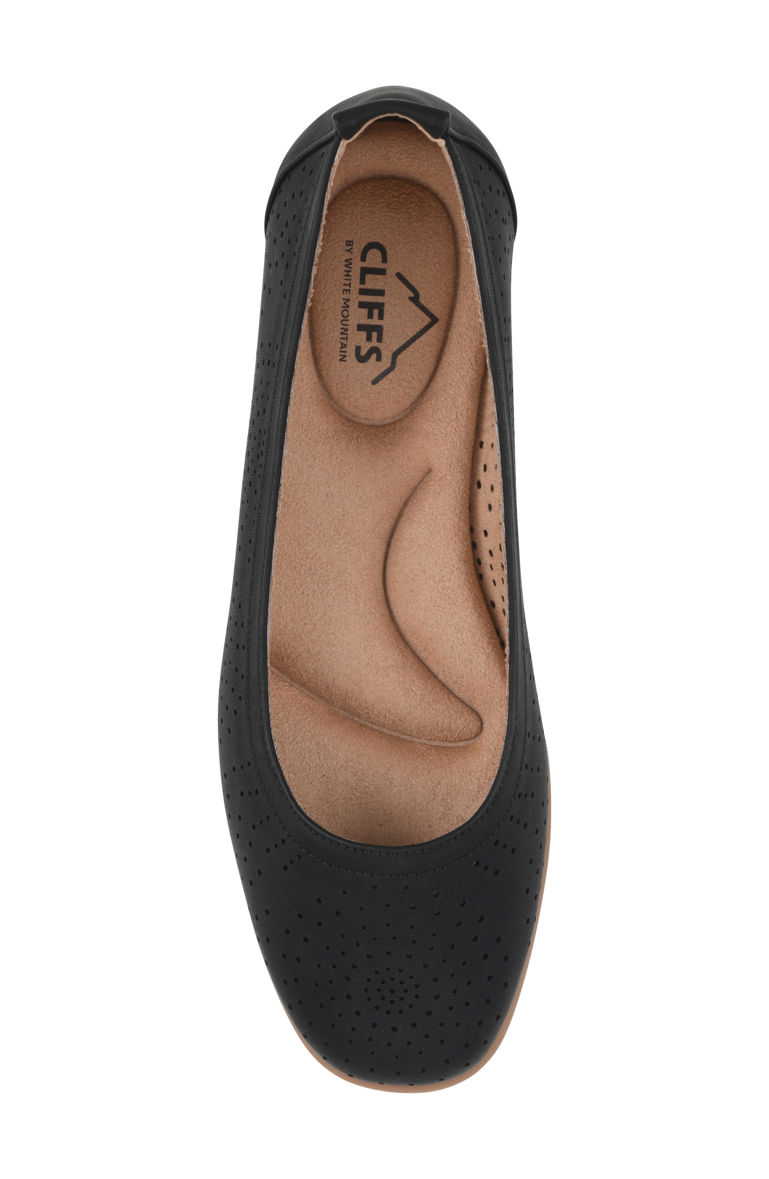 CLIFFS BY WHITE MOUNTAIN Cortney Perforated Ballet Flat, Alternate, color, Black Smooth