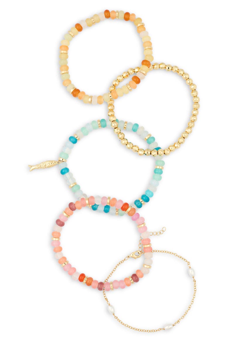 5-Pack Beaded Assorted Bracelets, Alternate, color, RAINBOW MULTI- GOLD