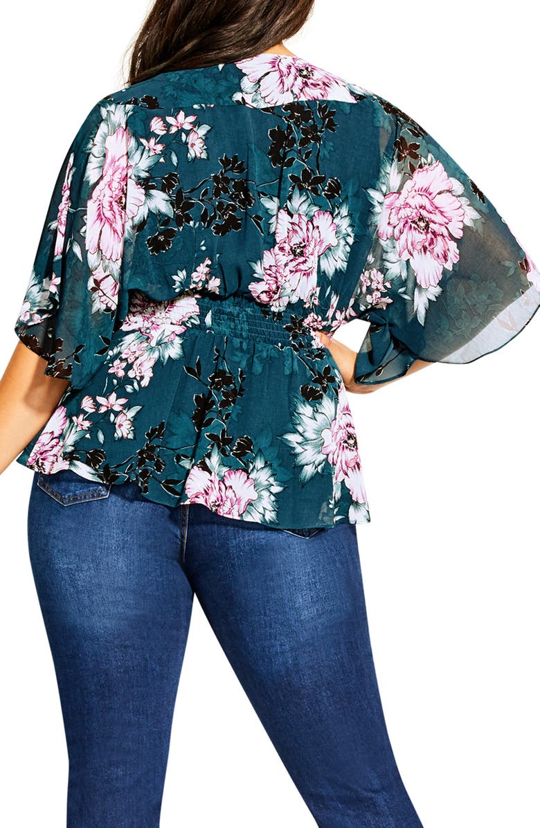 City Chic Blossom Jade Wrap Front Blouse, Alternate, color, 