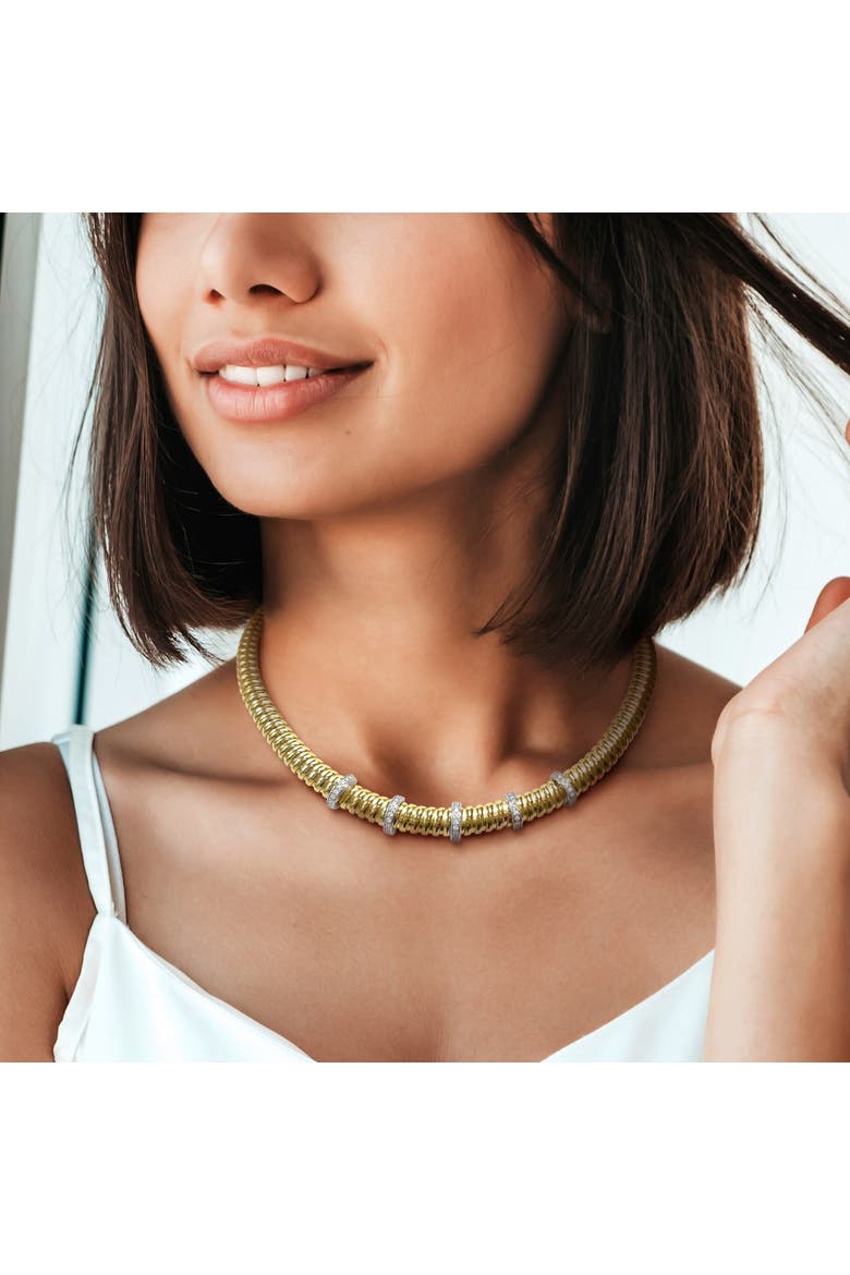 Cubic Zirconia Station Necklace, Alternate, color, Yellow-Plated