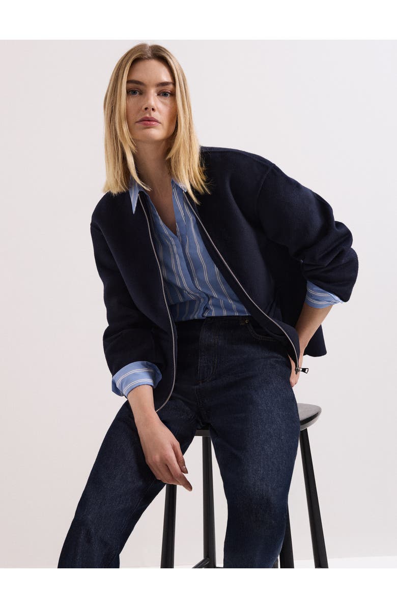 Phase Eight Georgie Wool Round-Neck Boxy Jacket, Alternate, color, Navy