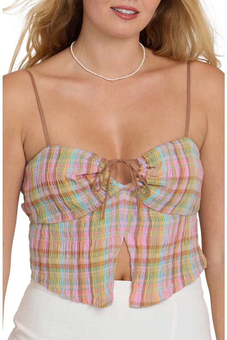 Crinkled Check Split Front Camisole, Alternate, color, PARTY PINK