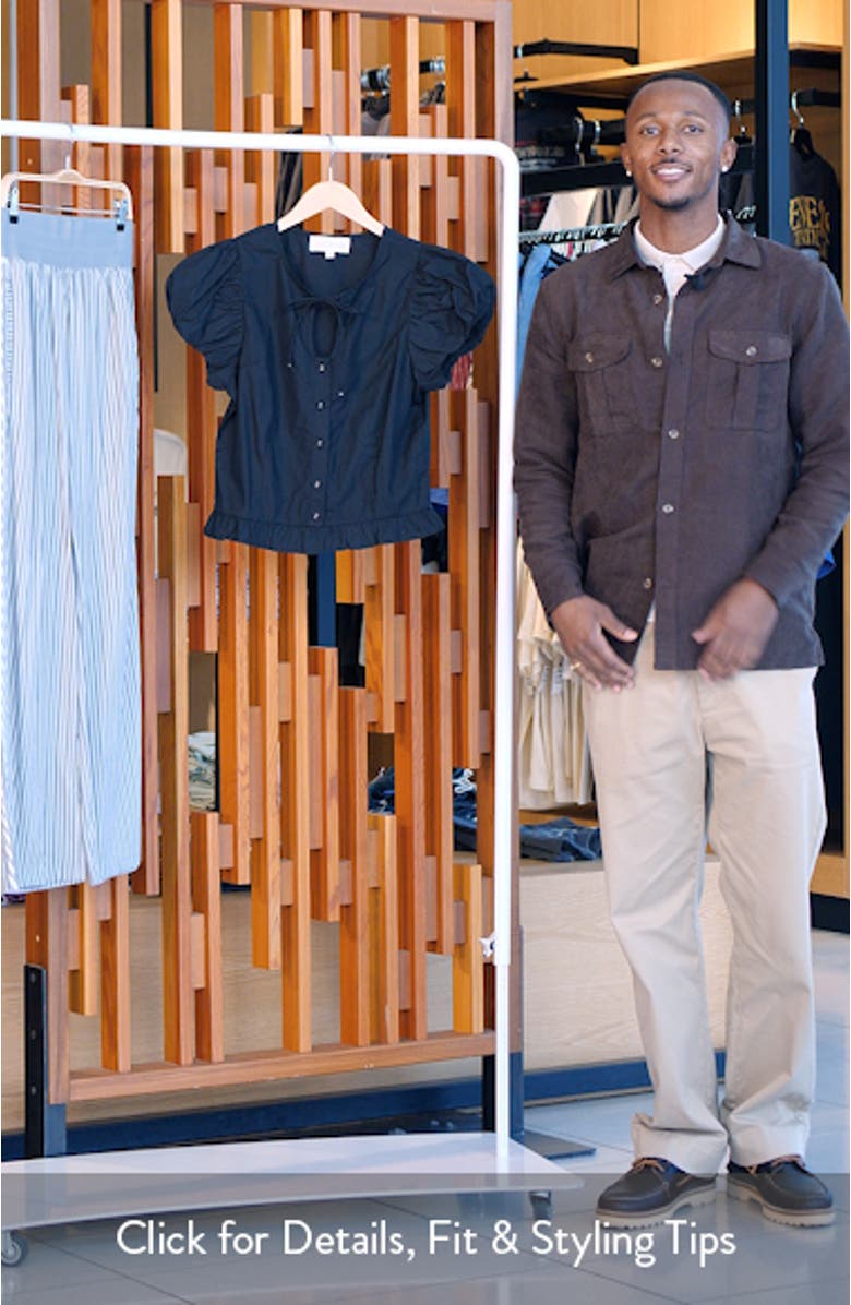 Iridessa Keyhole Puff Sleeve Cotton Button-Up Top, sales video thumbnail