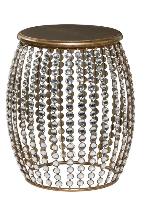 Goldtone Metal Accent Table with Crystal Embellishment