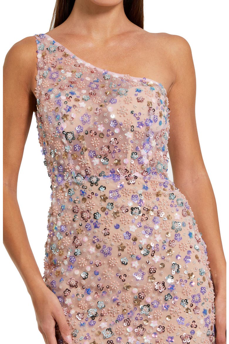 Floral Embellished One Shoulder Column Gown, Alternate, color, Pink Multi