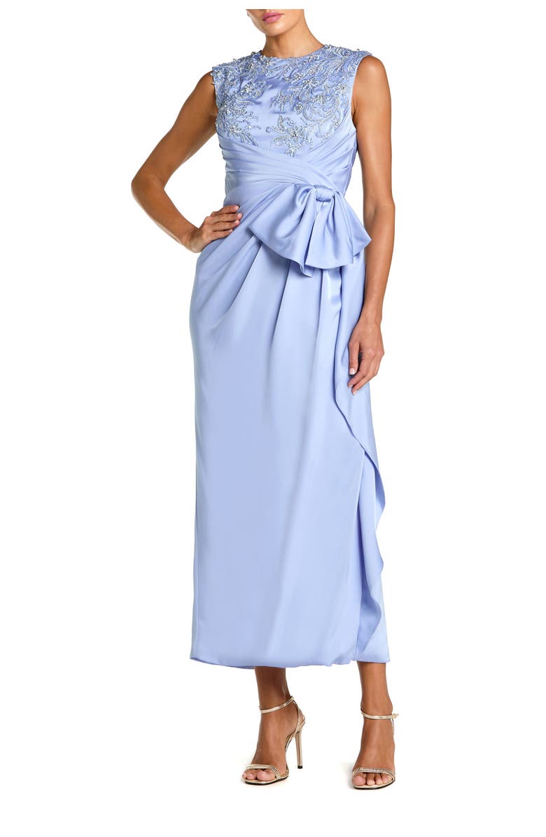Mac Duggal Sleeveless Satin Beaded Ankle Dress With Bow, Main, color, Powder Blue