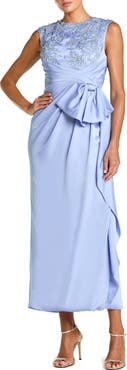 Mac Duggal Sleeveless Satin Beaded Ankle Dress With Bow